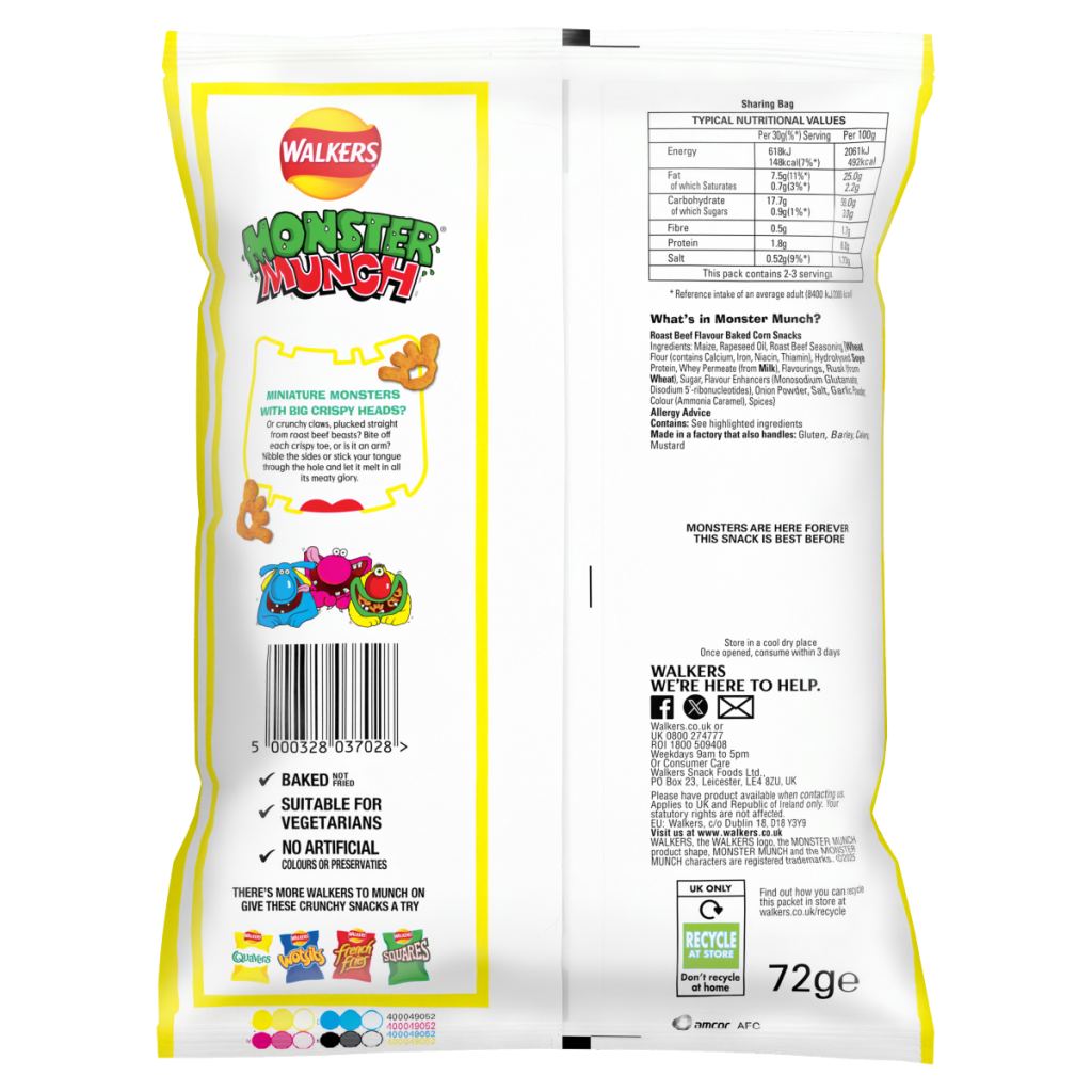 Walkers Monster Munch Roast Beef Crisps 72g PMP £1.35 RRP
