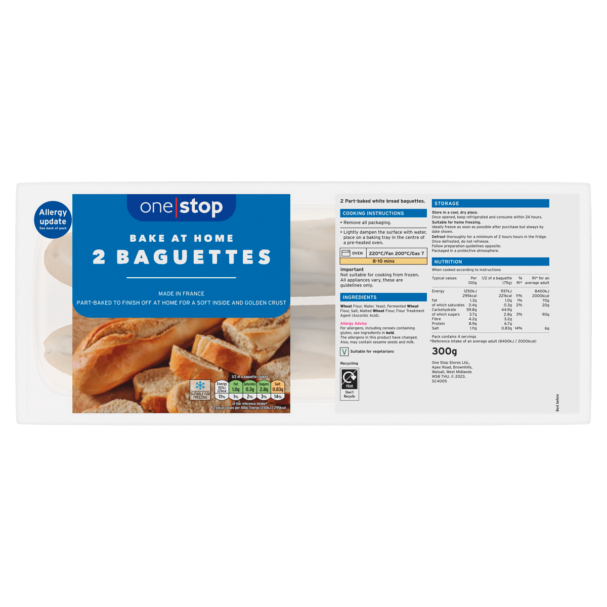 One Stop 2 Bake at Home Baguettes 300g