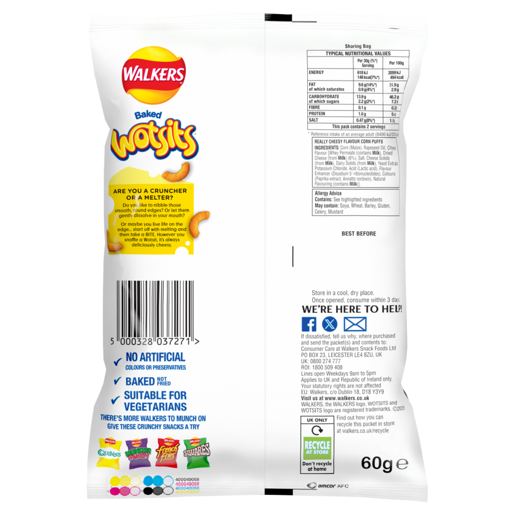 Walkers Wotsits Cheese Sharing Crisps 60g PMP £1.35 RRP