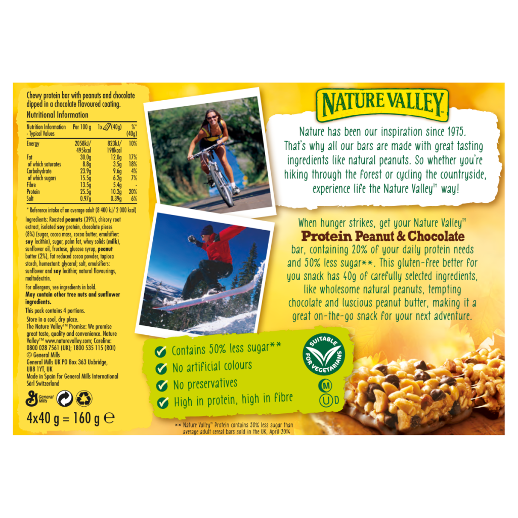 Nature Valley Protein Peanut & Chocolate Bars 4 x 40g (160g)