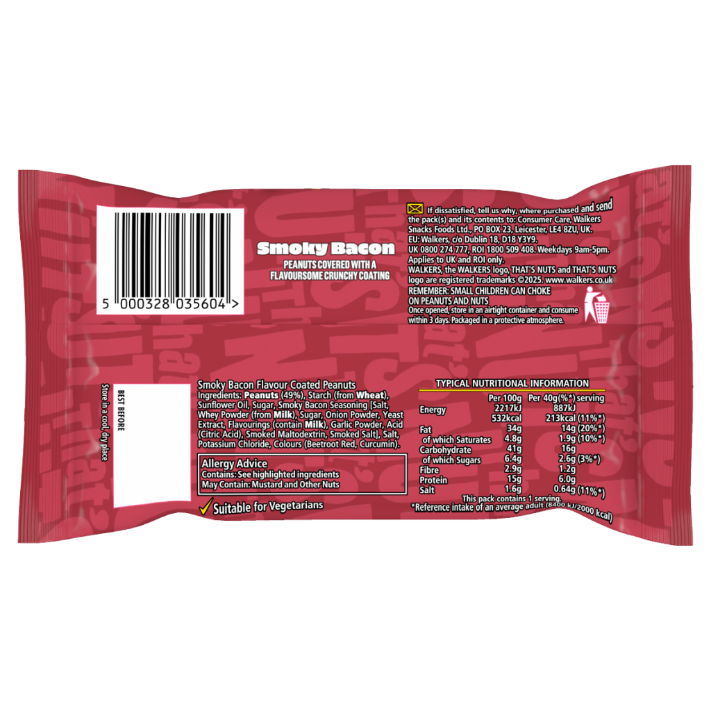That’s Nuts Walkers Smoky Bacon Coated Peanuts Grab Bag 40g