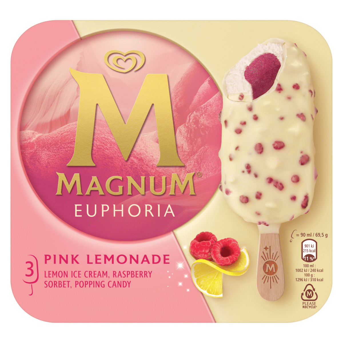 Magnum  Ice Cream Sticks Euphoria Pink Lemonade 3x 90 ml