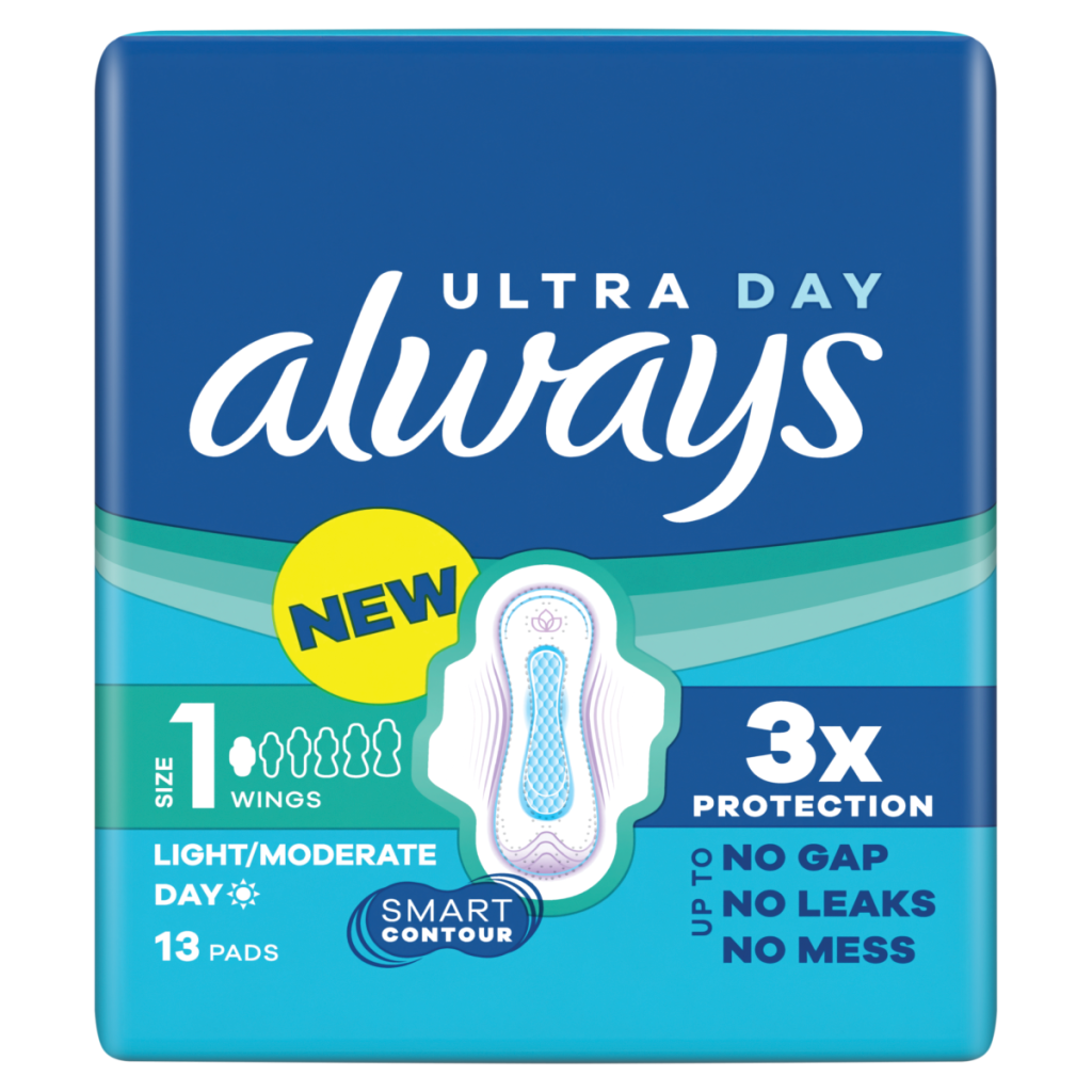 Always Ultra Sanitary Towels Light / Moderate Flow Day (Size 1) Wings 13 Pads For Menstrual Period