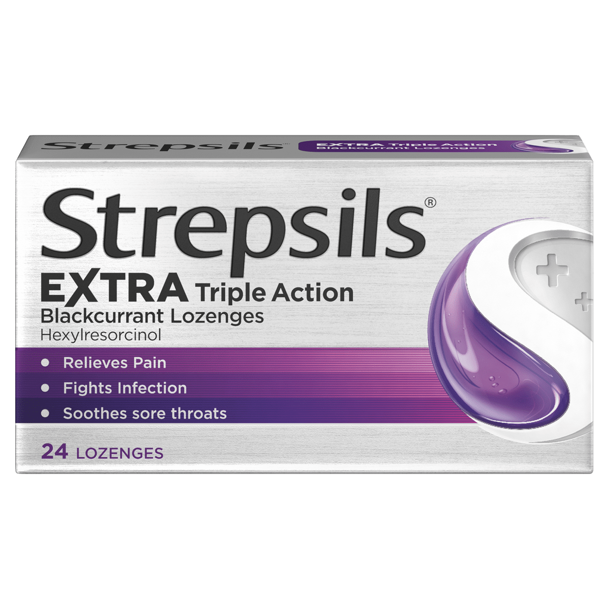 Strepsils Extra Triple Action Blackcurrant Lozenges 24 Lozenges