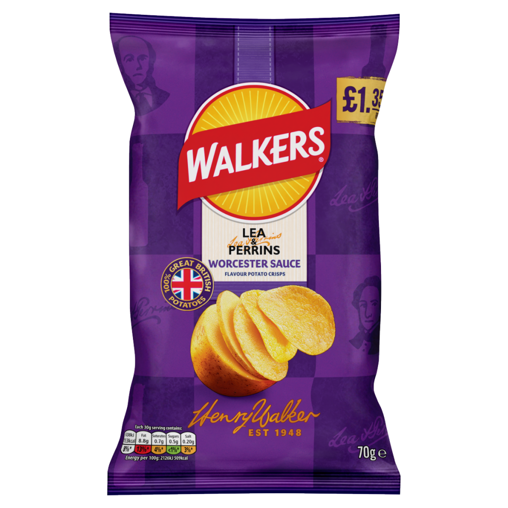 Walkers Lea & Perrins Worcester Sauce Sharing Crisps 70g PMP RRP £1.35