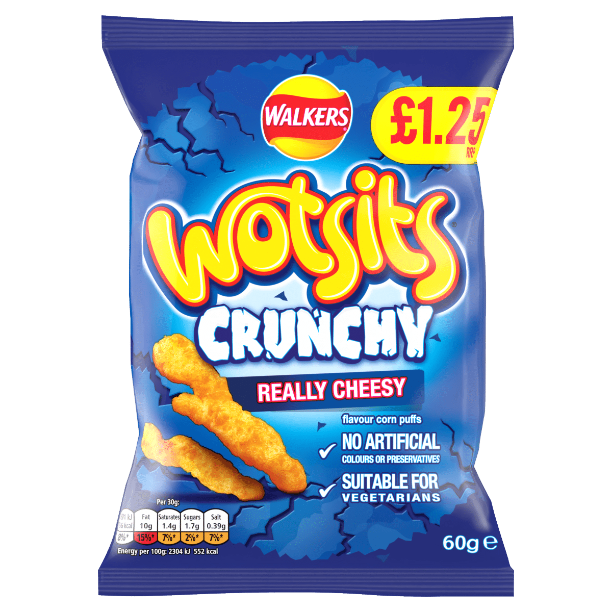 Walkers Wotsits Crunchy Really Cheesy Snacks Crisps £1.25 RRP PMP 60g