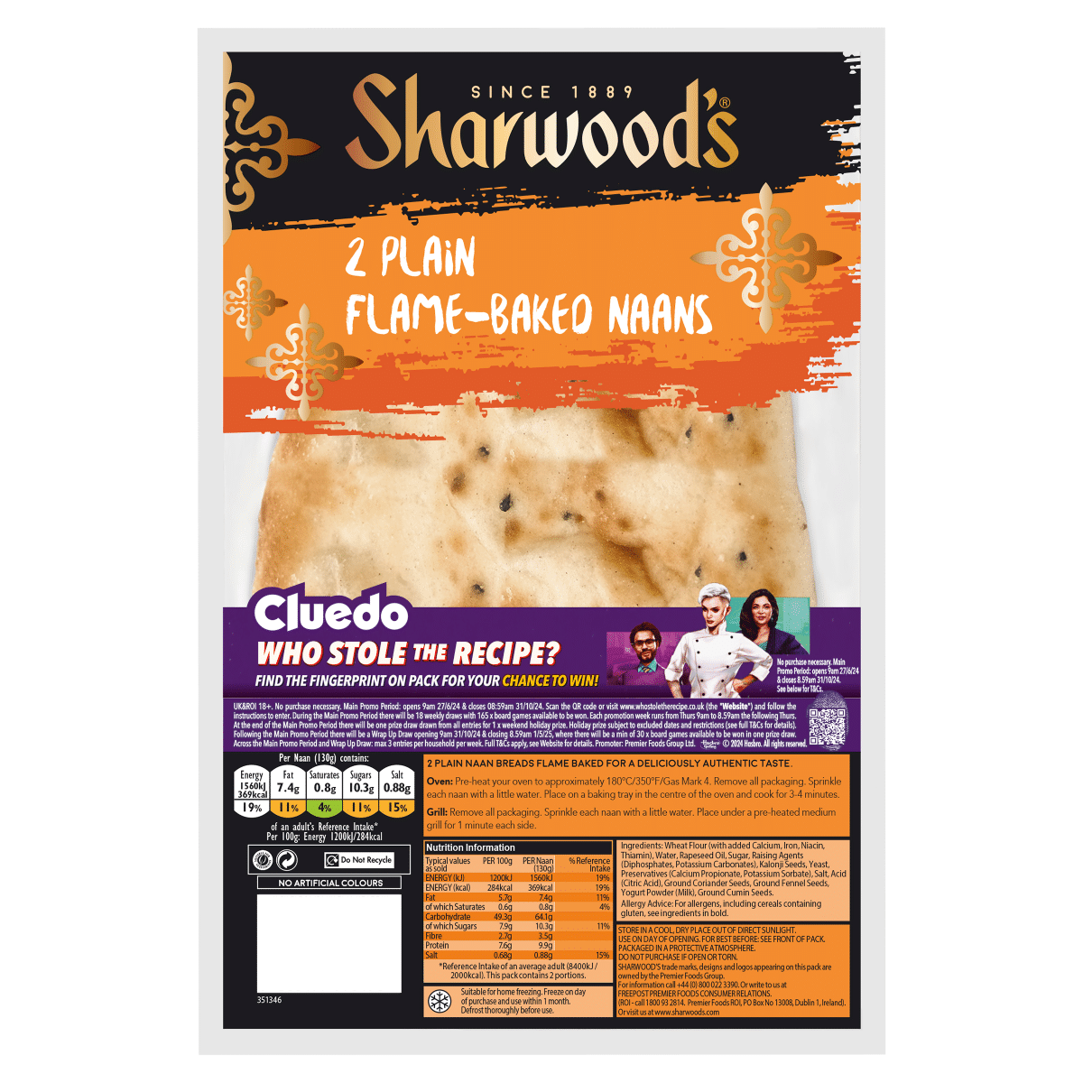 Sharwood’s 2 Plain Flame-Baked Naans