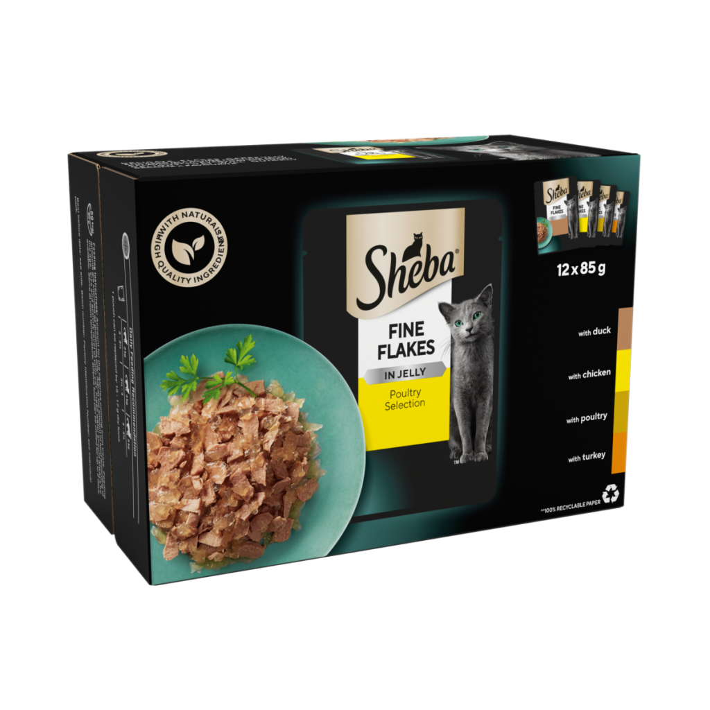 SHEBA® Fine Flakes Adult Wet Cat Food Poultry Selection in Jelly 12 x 85g Pouch