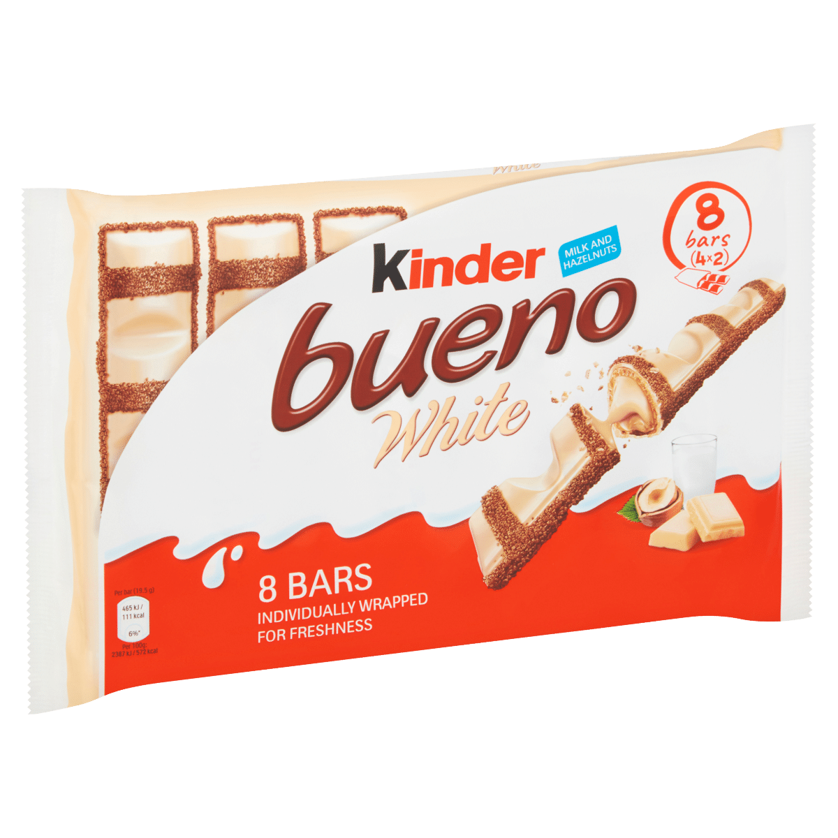 Kinder Bueno White Milk and Hazelnuts Bars 4 x 39g (156g)