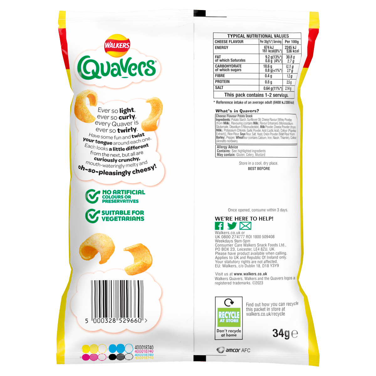 Walkers Quavers Cheese Snacks Crisps 34g