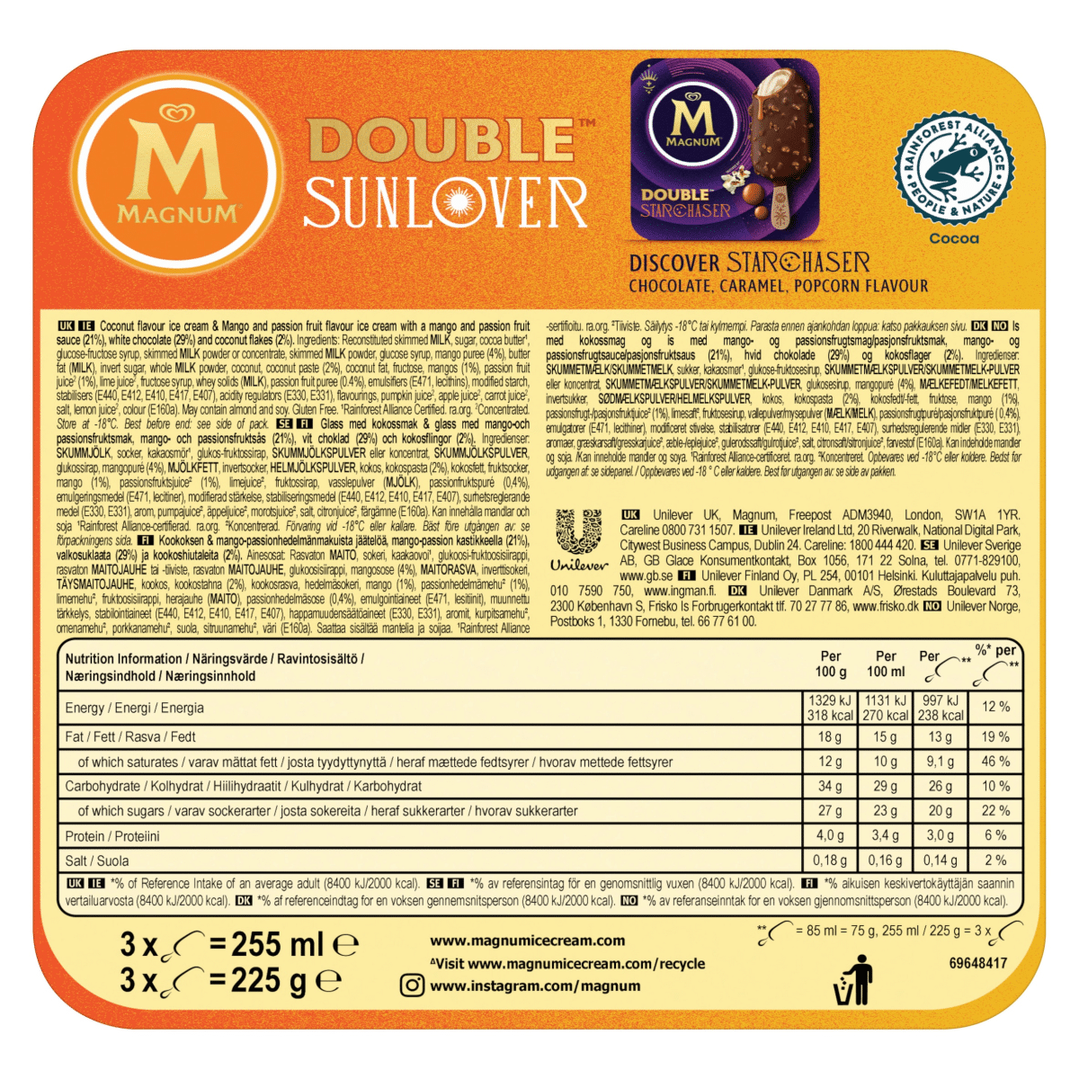 Magnum  Ice Cream Sticks Double Sunlover 3 x 85 ml