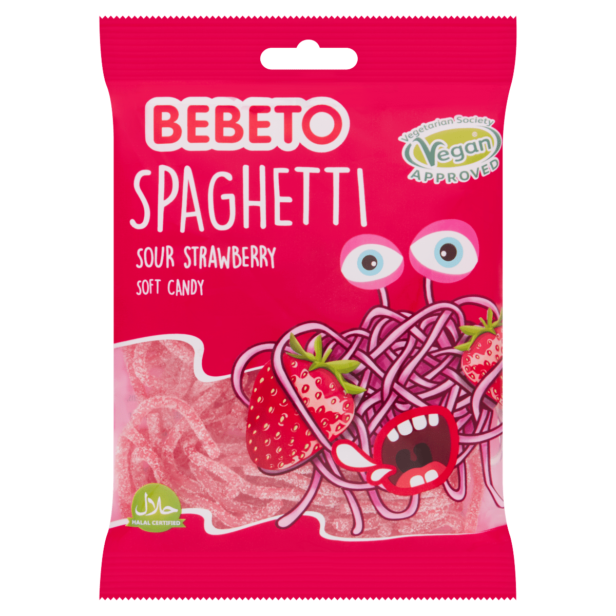 Bebeto Spaghetti Sour Strawberry Soft Candy 70g