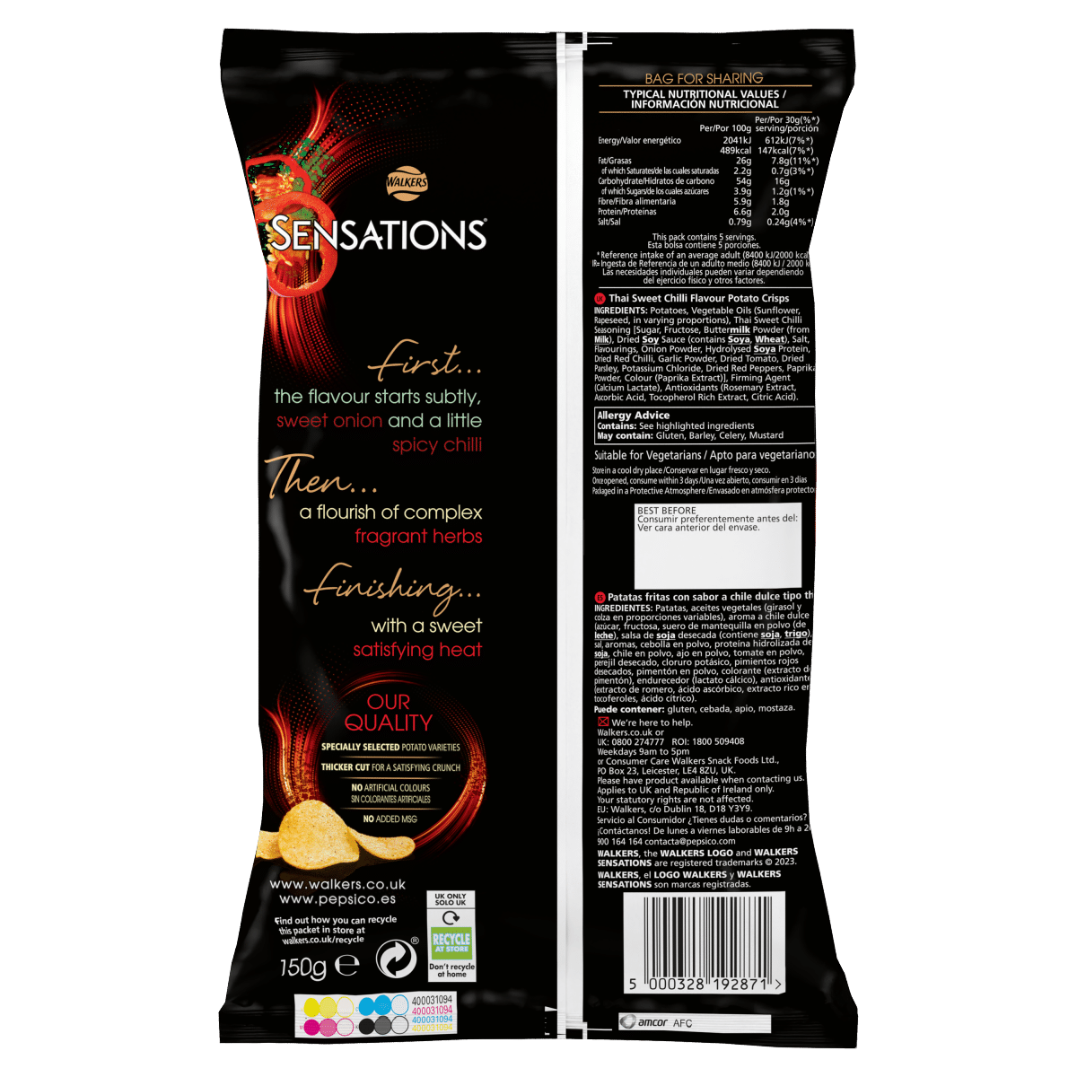 Walkers Sensations Thai Sweet Chilli Sharing Crisps 150g