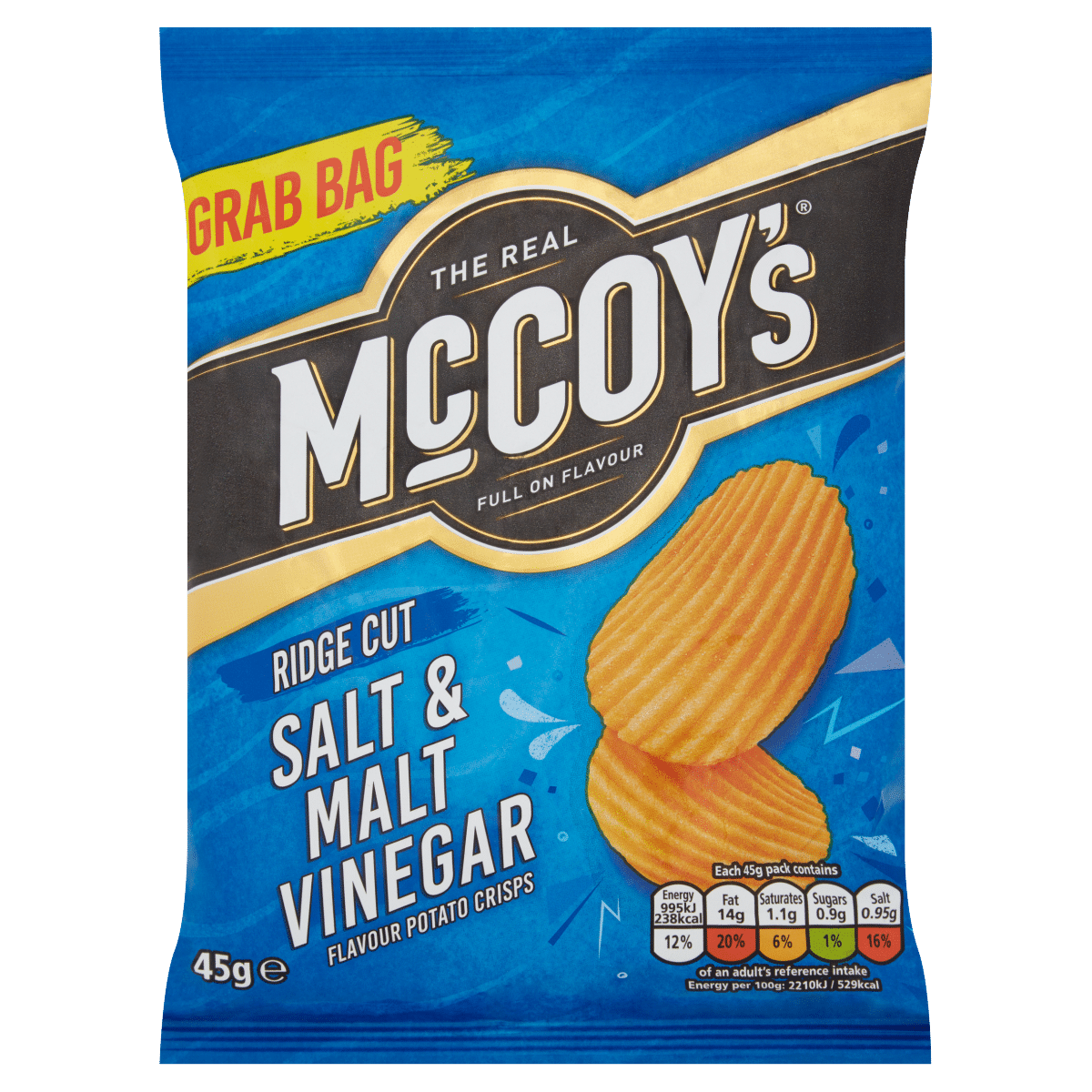 McCoy’s Ridge Cut Salt & Malt Vinegar Flavour Potato Crisps 45g