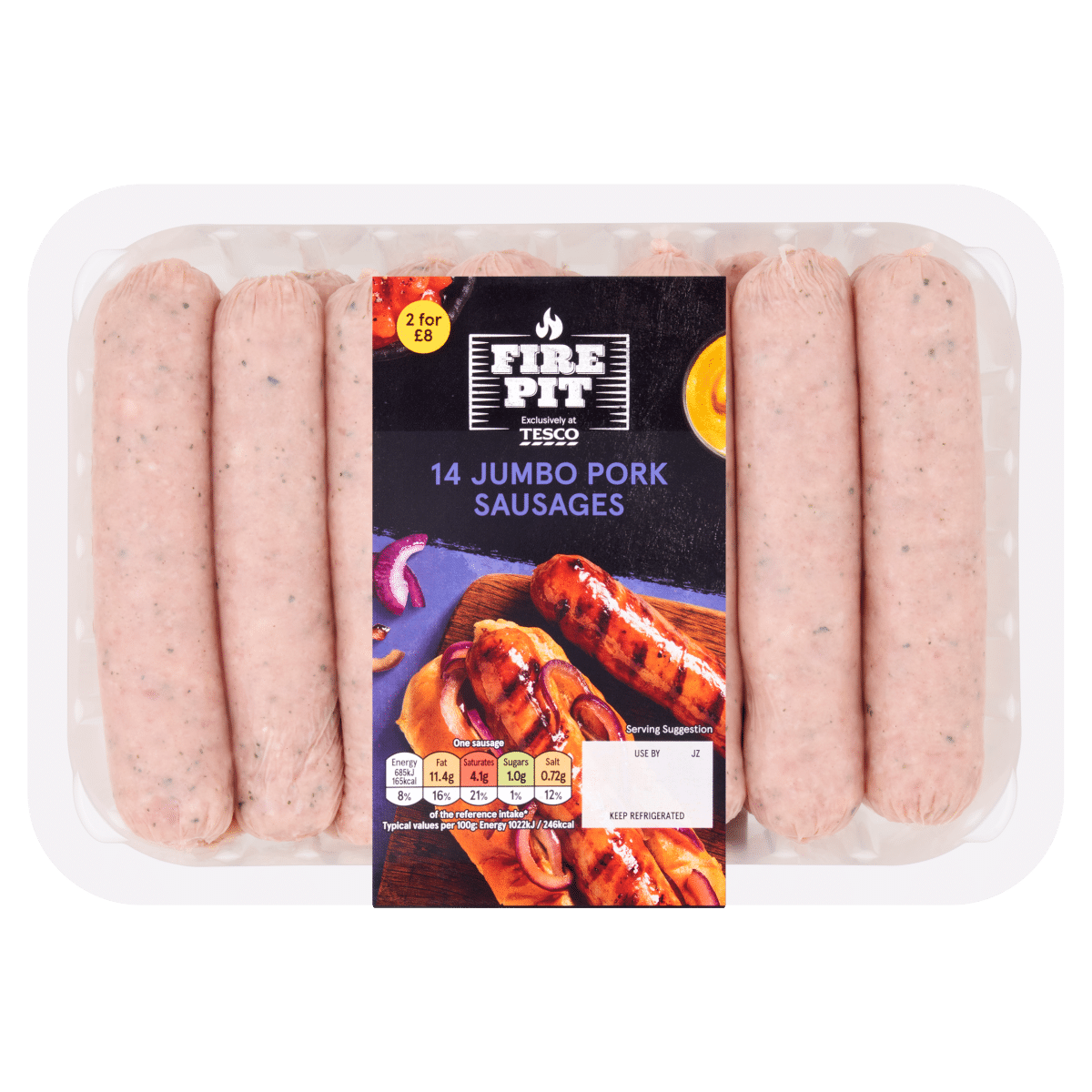 Tesco Fire Pit 14 Jumbo Pork Sausages 1.12kg