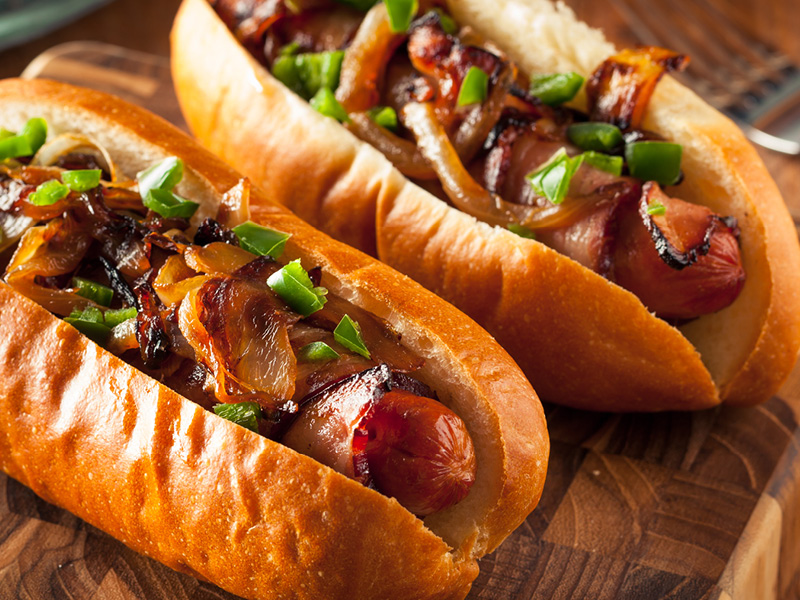 Bacon wrapped hot dogs