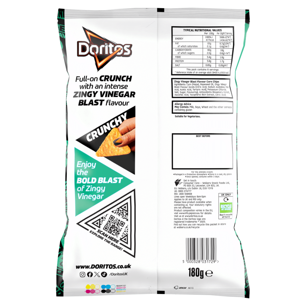 Doritos Zingy Salt & Vinegar Tortilla Chips Sharing Bag Crisps 180g
