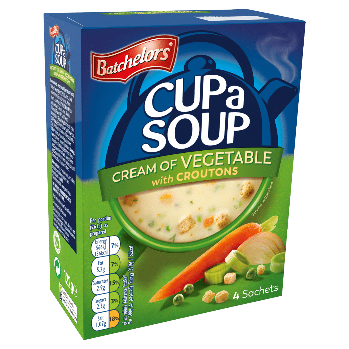 Batchelors 4 Cup a Soup Cream of Vegetable with Croutons Sachets 122g