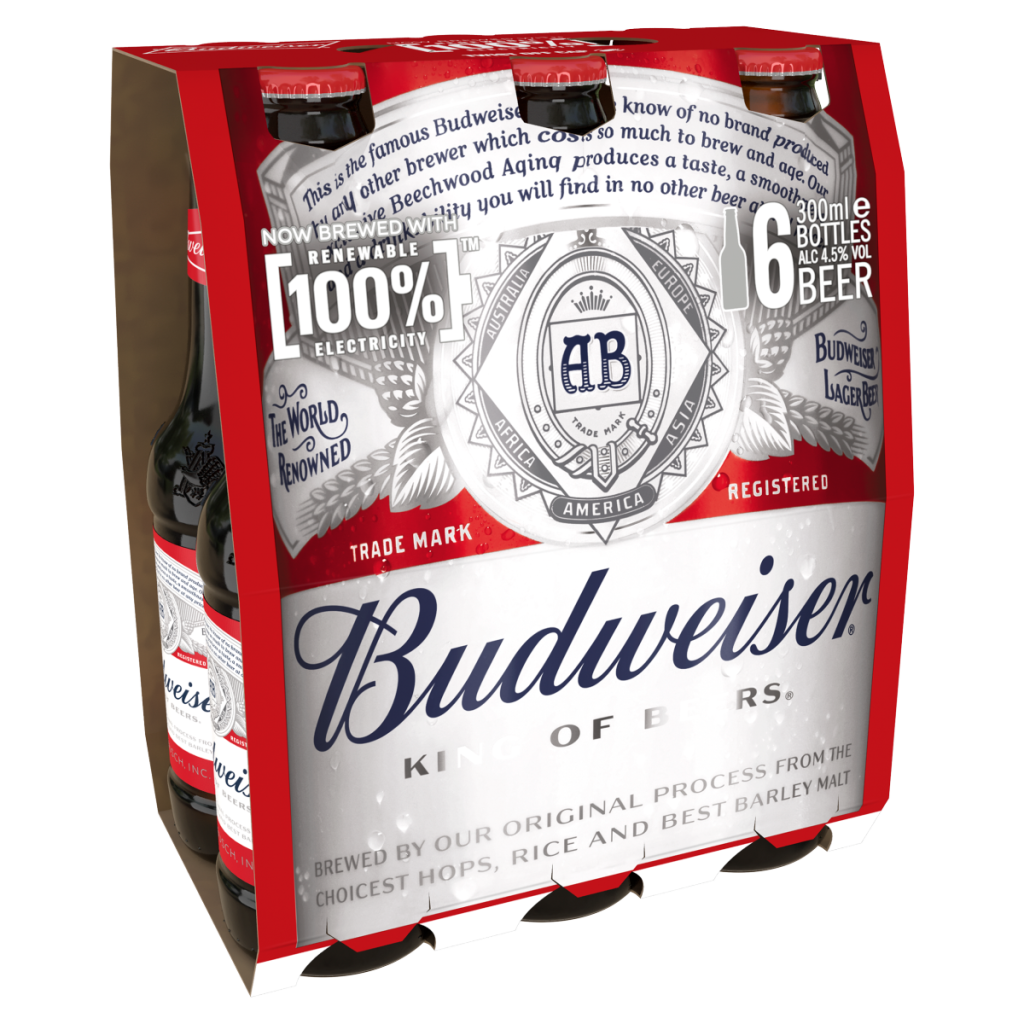 Budweiser Lager Beer Bottles 6 x 300ml