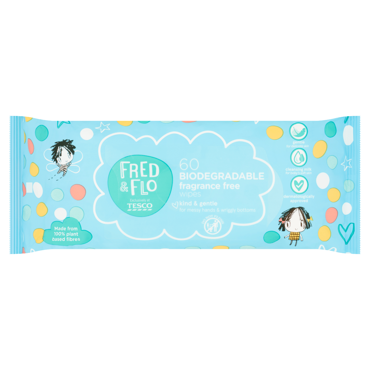 Tesco Fred & Flo 60 Biodegradable Fragrance Free Wipes