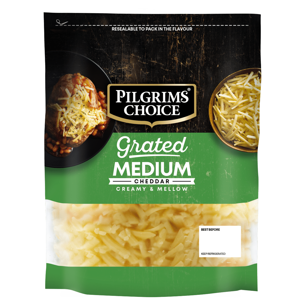 Pilgrims Choice Grated Medium Cheddar 150g