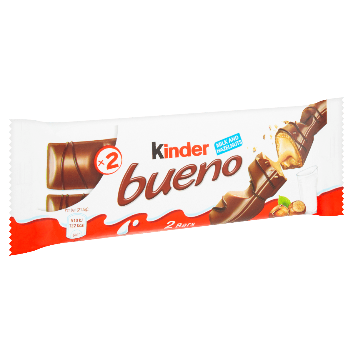 Kinder Bueno Milk Chocolate and Hazelnuts Single Bar 2 Finger x 21.5g (43g)