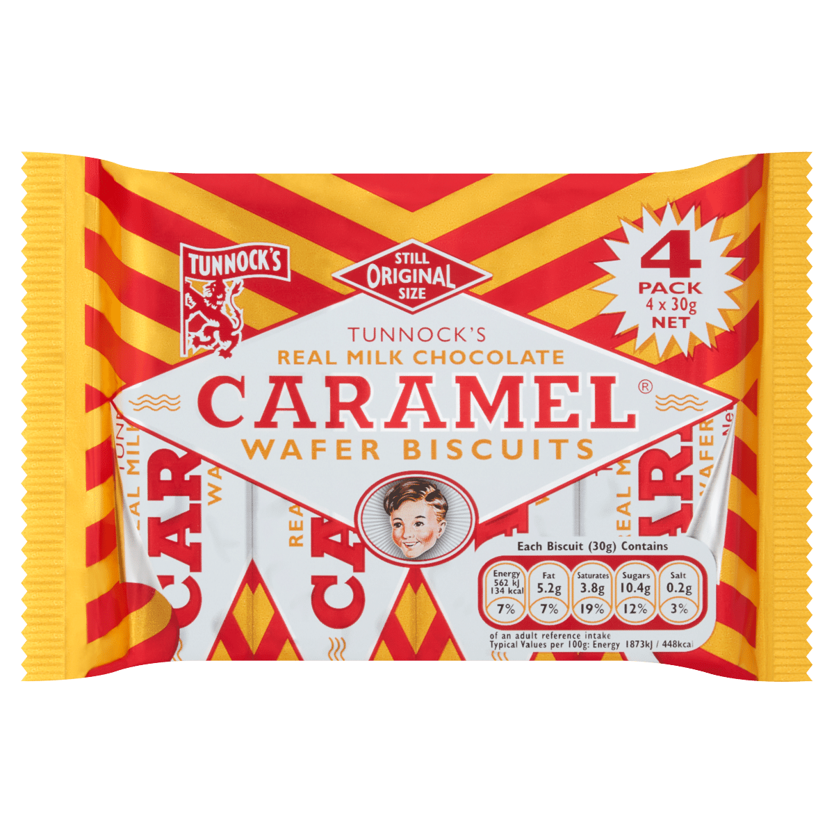 Tunnock’s Real Milk Chocolate Caramel Wafer Biscuits 4 x 30g