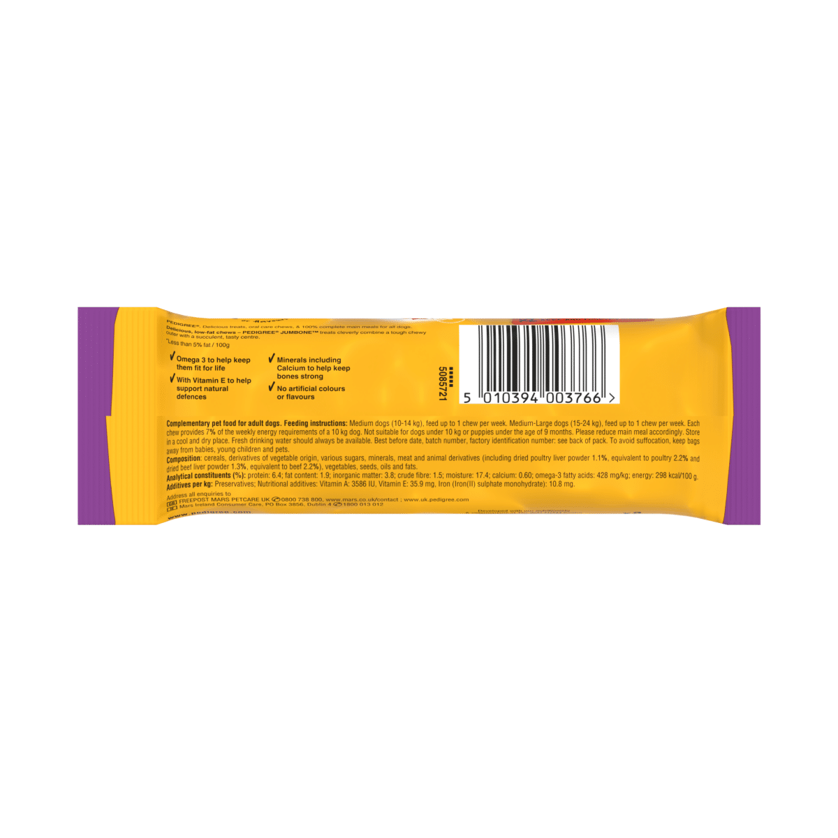 Pedigree Jumbone Adult Medium Dog Treat Beef & Poultry 2 Chews 180g