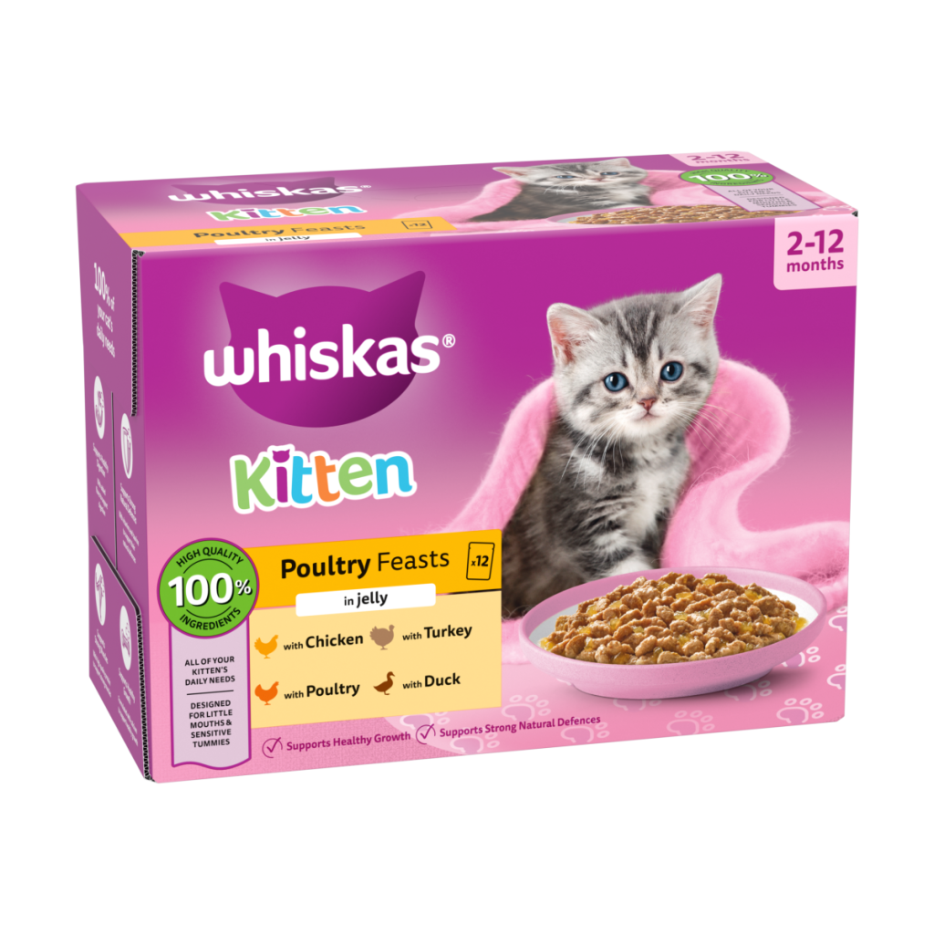 WHISKAS Kitten 2-12 mnths POULTRY Feasts Wet Cat Food Pouches in Jelly 12 x 85g