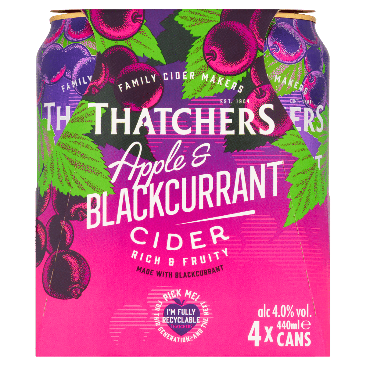 Thatchers Apple and Blackcurrant Cider 4 x 440ml