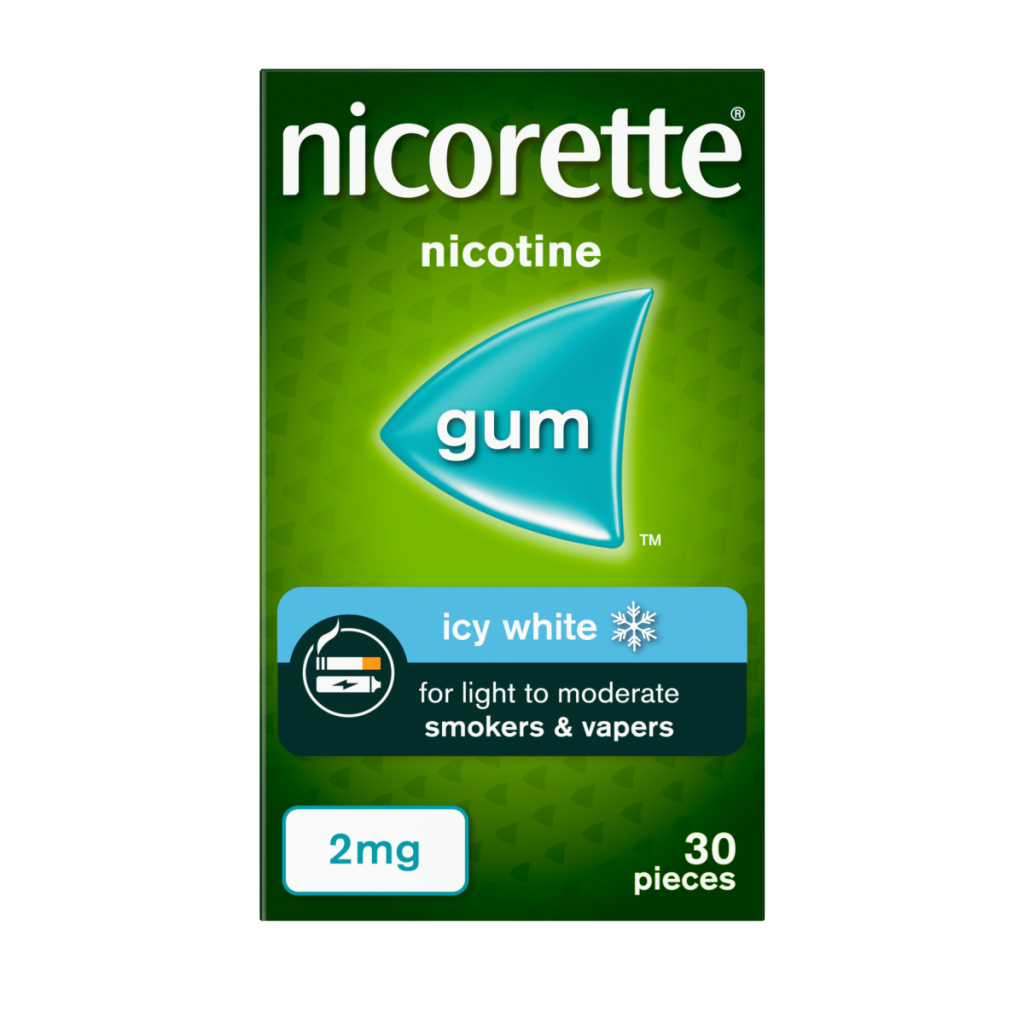 Nicorette 2mg Icy White Gum 30 Pieces,Quit Smoking or Quit Vaping Aid