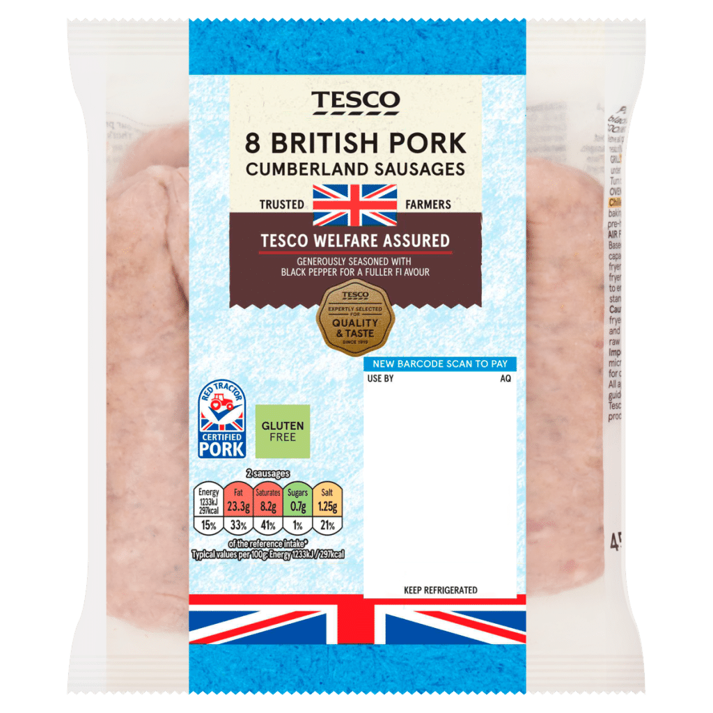 Tesco 8 British Pork Cumberland Sausages 454g