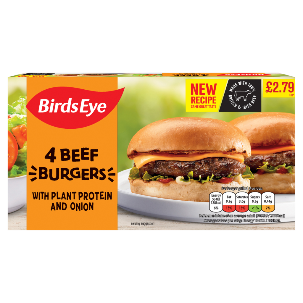 Birds Eye 4 Beef Burgers with Plant Protein and Onion 227g
