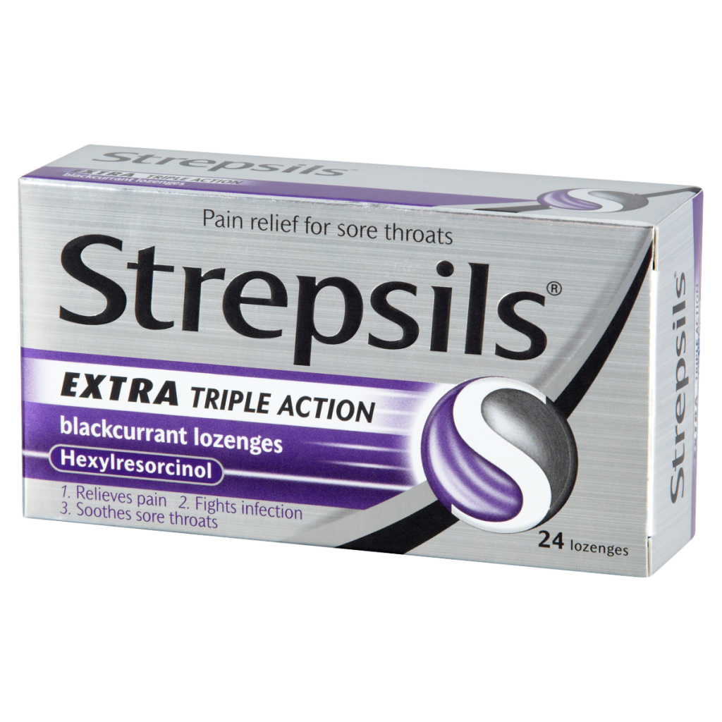 Strepsils Extra Triple Action Blackcurrant Lozenges 24 Lozenges