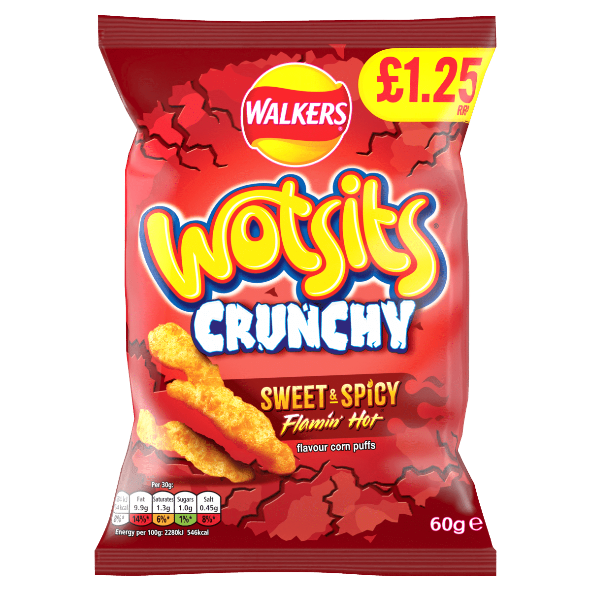 Walkers Wotsits Crunchy Sweet & Spicy Snacks Crisps £1.25 RRP PMP 60g