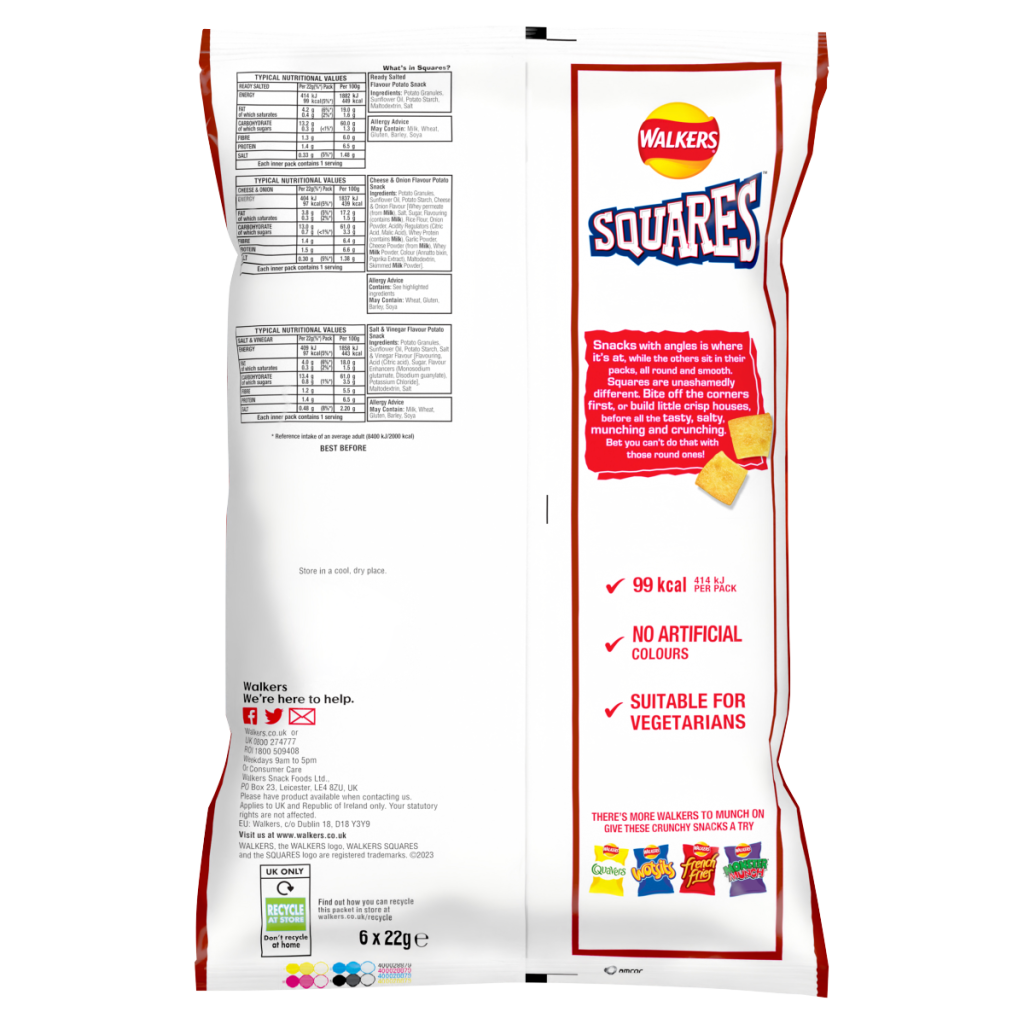 Walkers Squares Flavour Potato Snacks 6 x 22g