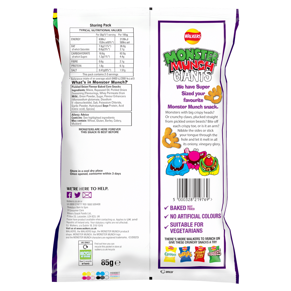 Walkers Monster Munch Giants Pickled Onion Sharing Snacks Crisps 85g