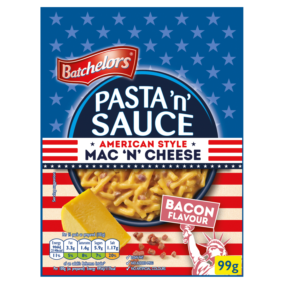 Batchelors Pasta ‘n’ Sauce American Style Mac ‘n’ Cheese Bacon Flavour 99g