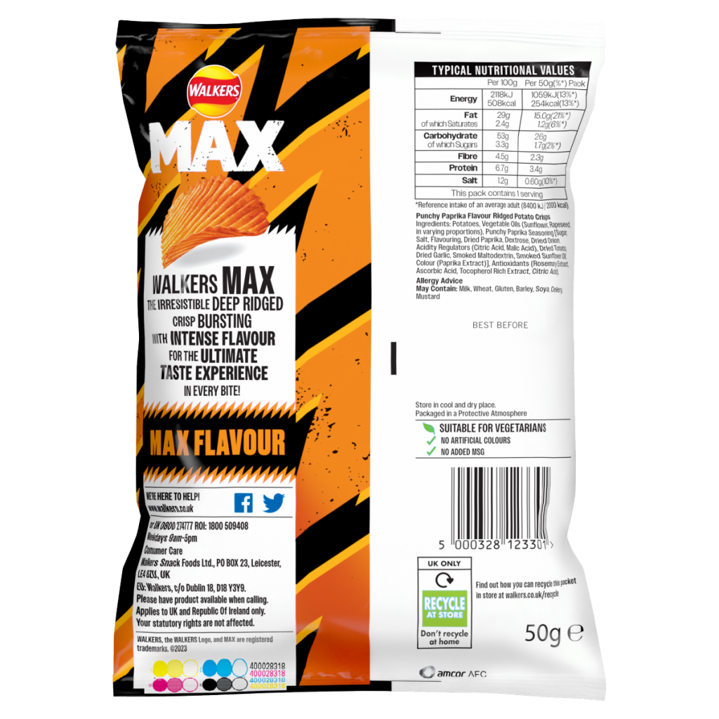Walkers Max Punchy Paprika Crisps 50g