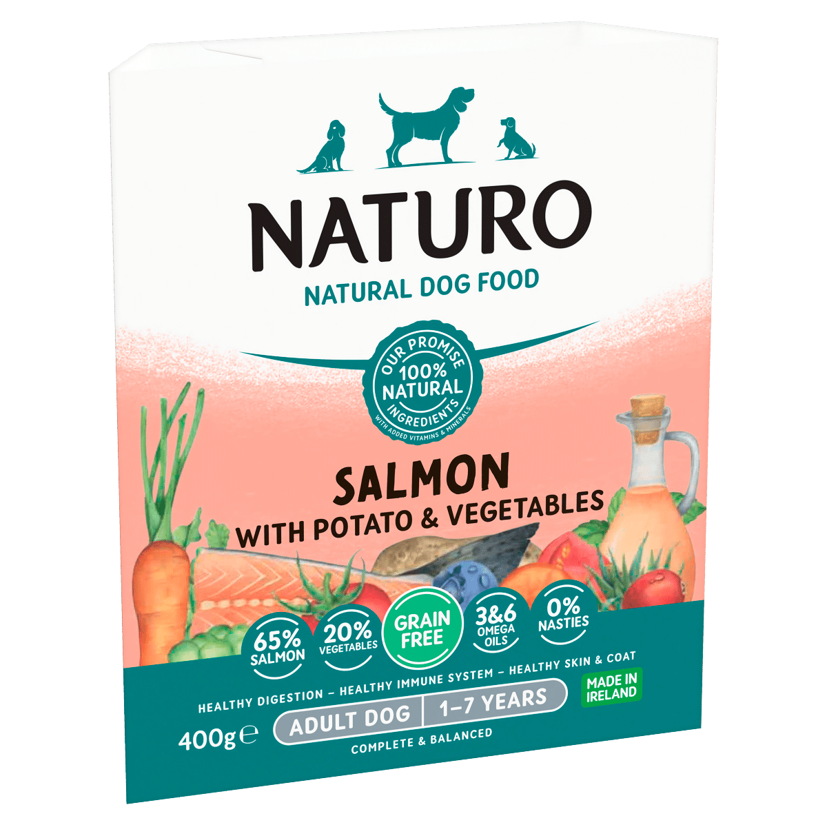 Naturo Natural Dog Food Salmon with Potato & Vegetables Adult Dog 1-7 Years 400g