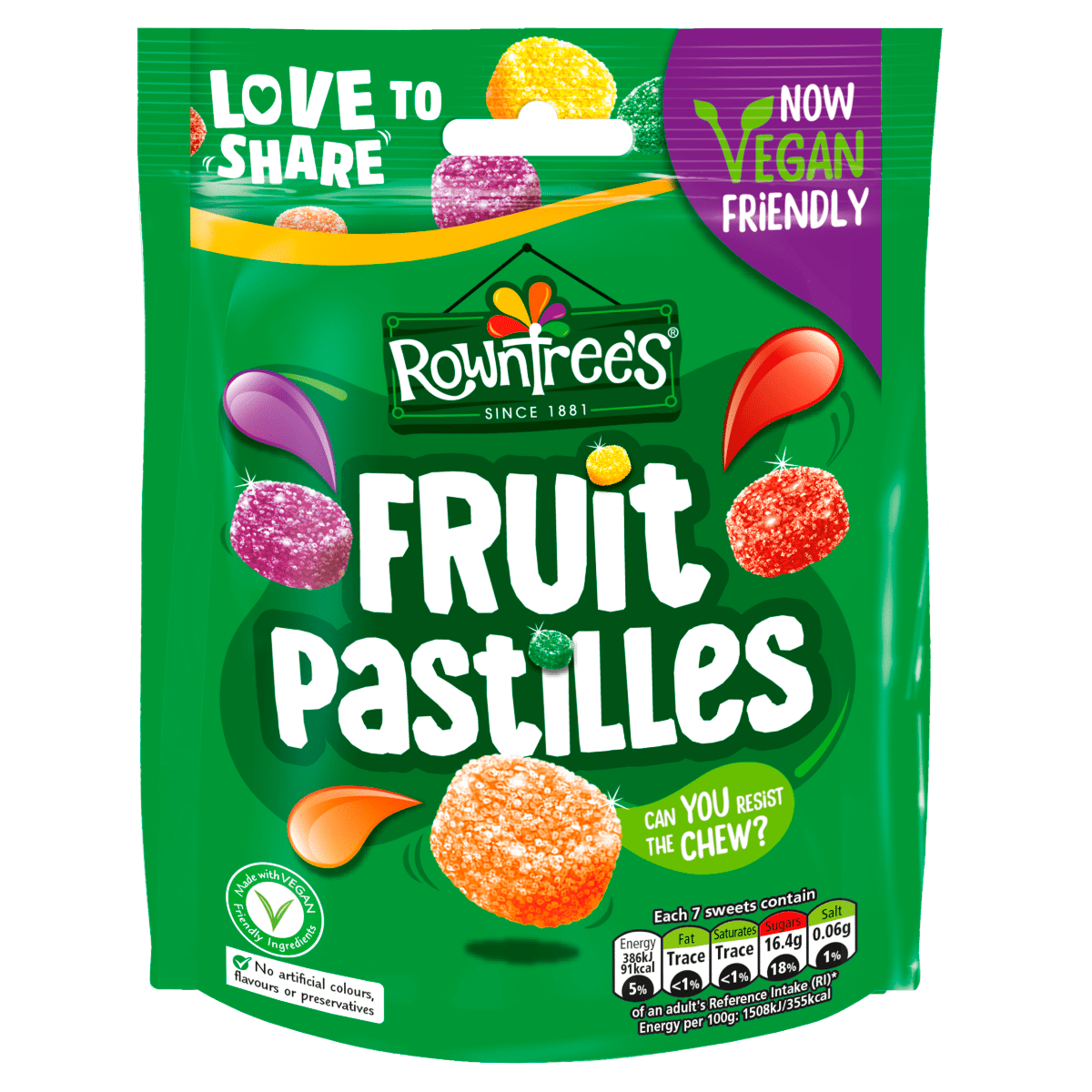 Rowntree’s Fruit Pastilles Vegan Friendly Sweets Sharing Bag 143g