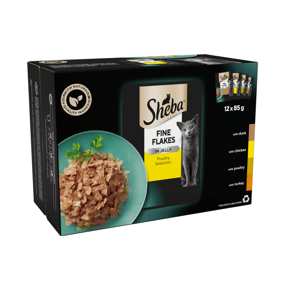 Sheba Fine Flakes Adult Cat Food Pouch Poultry Selection in Jelly 12 x 85g