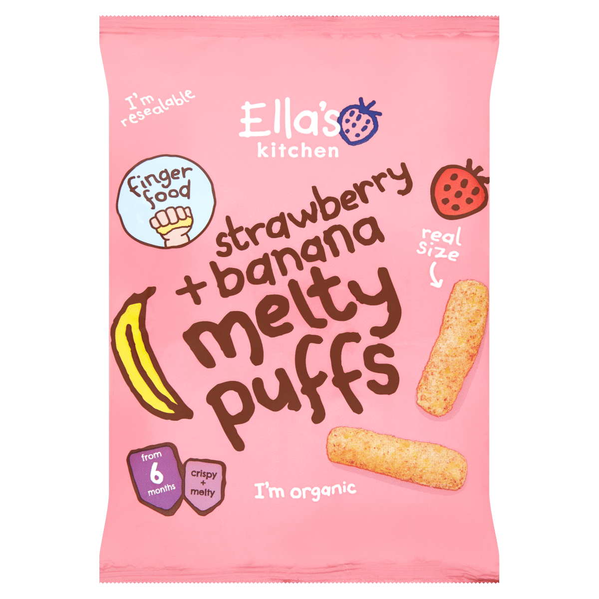 Ella’s Kitchen Organic Strawberry and Banana Melty Puffs Baby Snack 6+ Months 20g