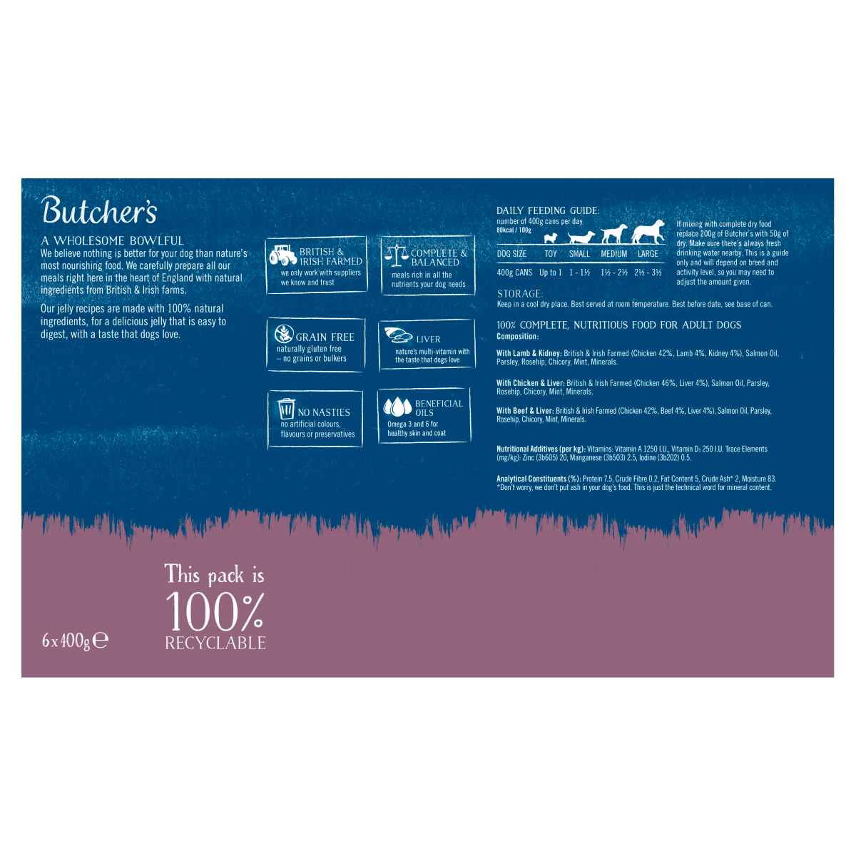 Butcher’s Recipes in Jelly Wet Dog Food Tins 6 x 400g