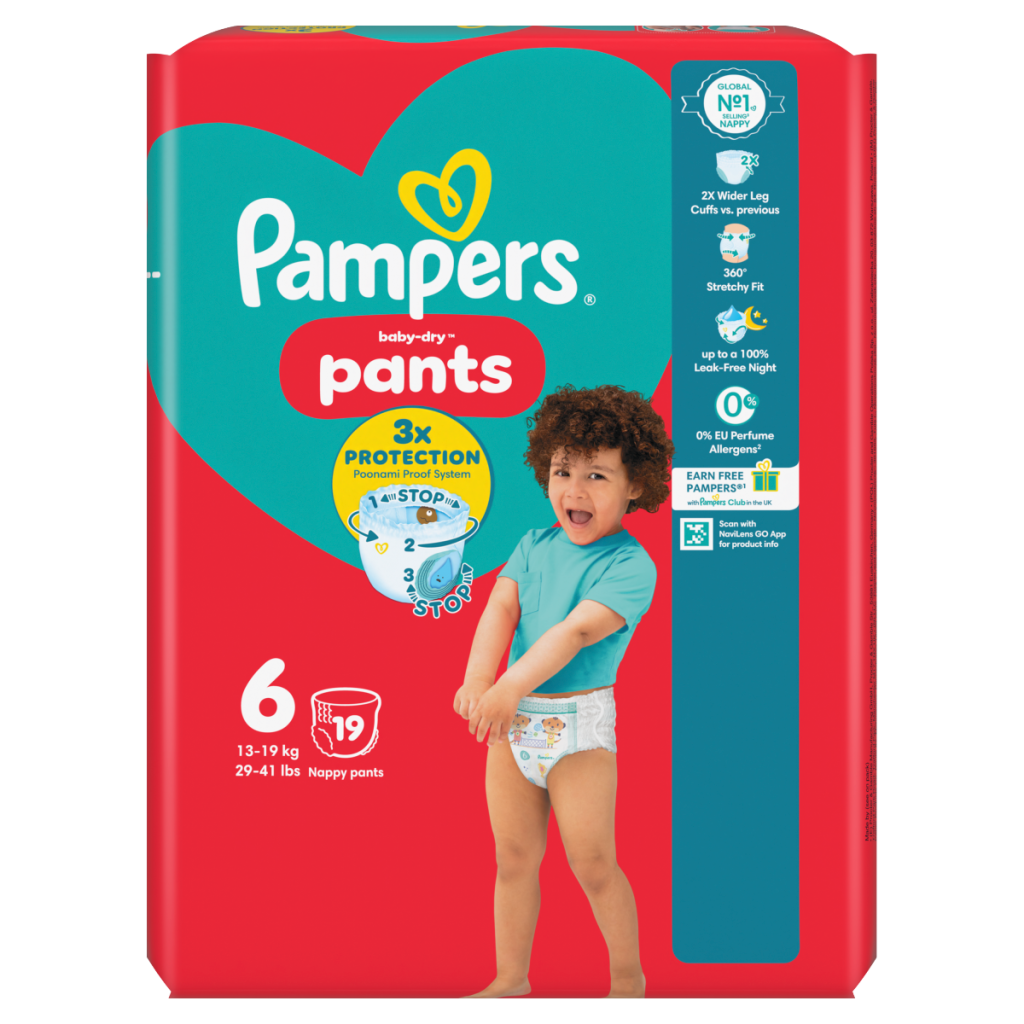 Pampers Baby-Dry Nappy Pants Size 6, 19 Nappies, 13kg-19kg, Carry Pack
