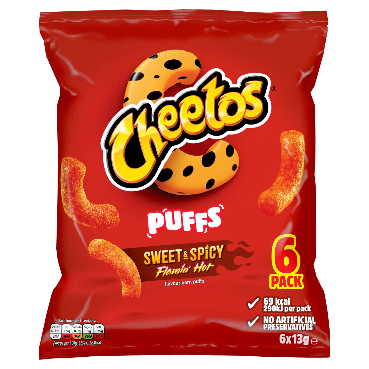 Cheetos Puffs Sweet & Spicy Multipack Snacks Crisps 6x13g