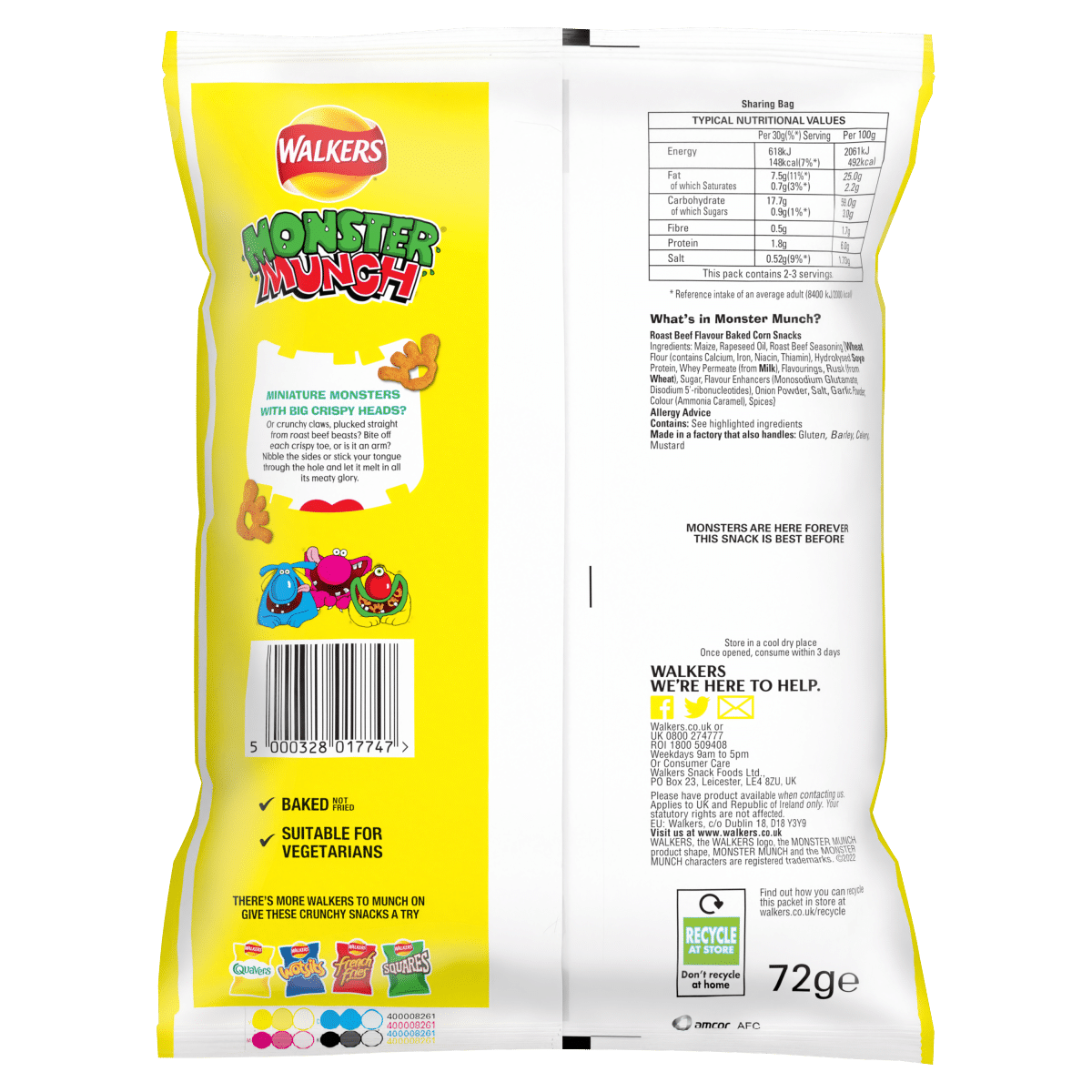 Walkers Monster Munch Roast Beef Snacks Crisps £1.25 RRP PMP 72g