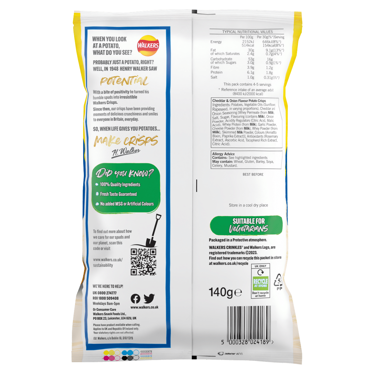 Walkers Crinkles Cheddar Cheese & Onion Sharing Bag Crisps 140g