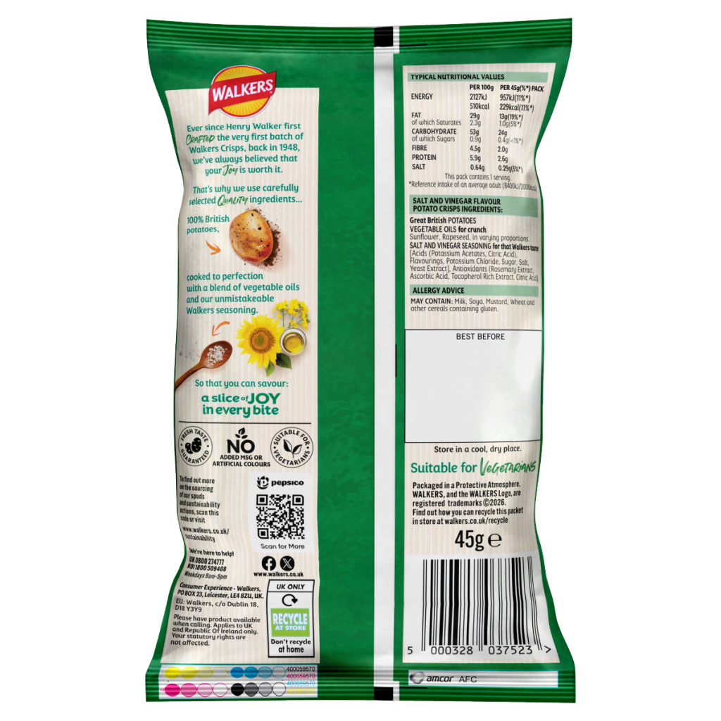 Walkers Salt & Vinegar Grab Bag Crisps 45g