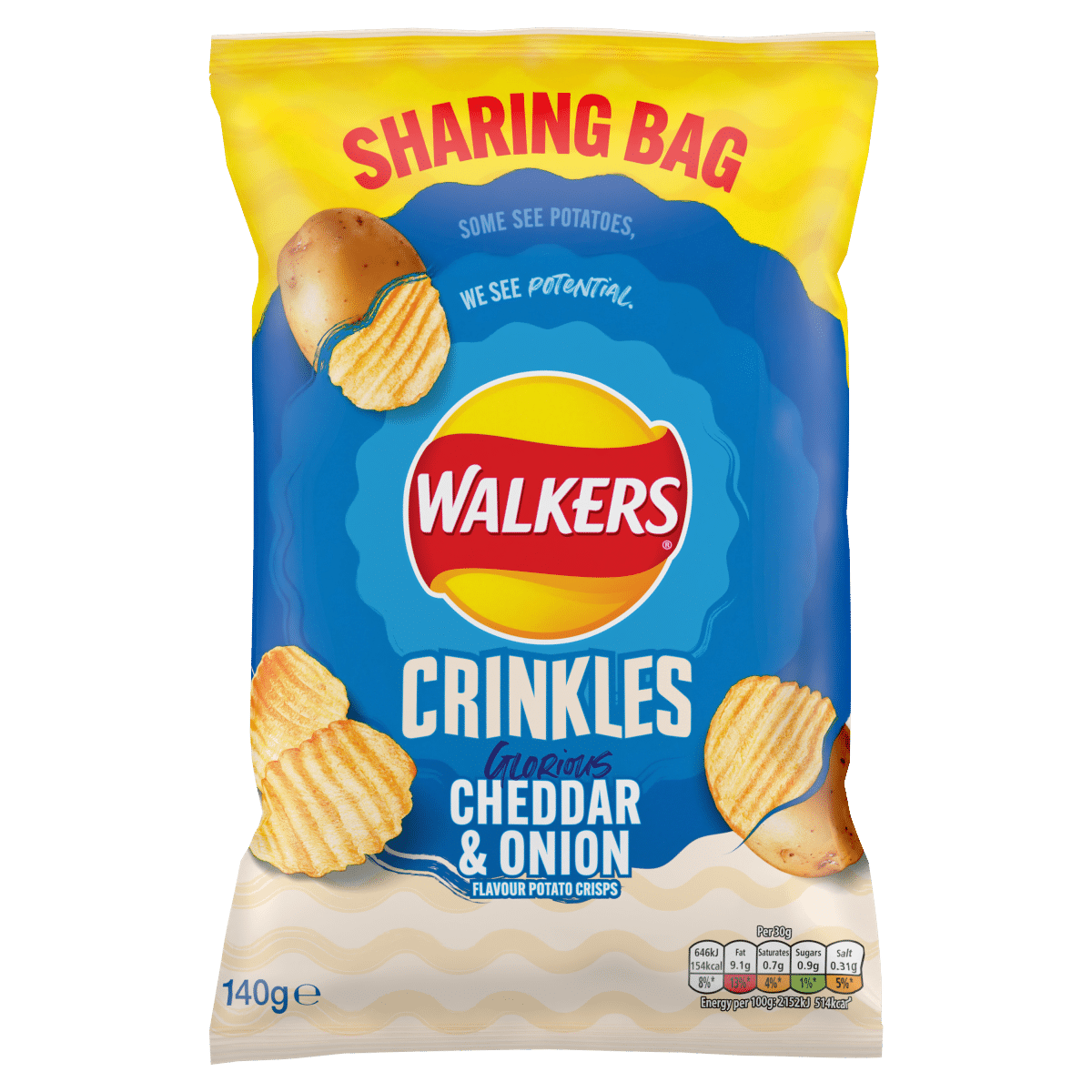 Walkers Crinkles Cheddar Cheese & Onion Sharing Bag Crisps 140g